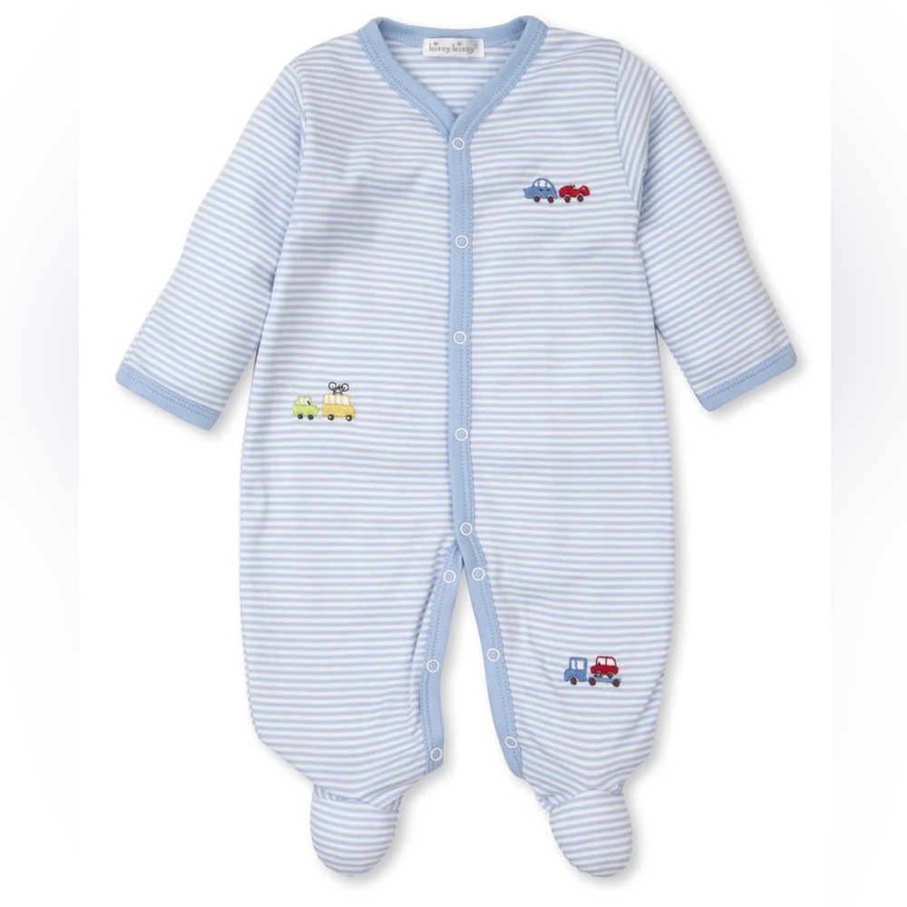 Kissy Kissy Striped Blue and White Boys One Piece Footie 6-9 months